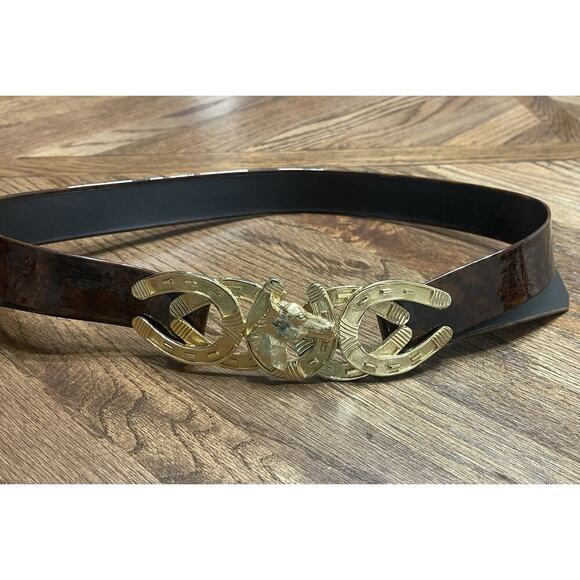 Vintage Mimi di N Signed Gold Horse Head Two Piece Interlocking Belt Buckle main image 8